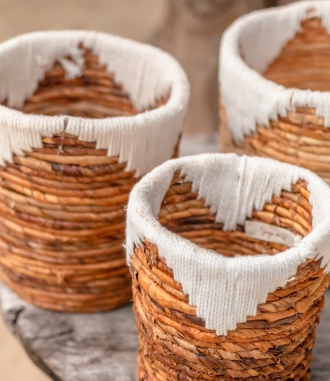 Kleine zeegrasmand MENIK | Plantenmand | Geweven Boho-mand | Plantenbak | Ronde bloemenmand | Macramé mand
