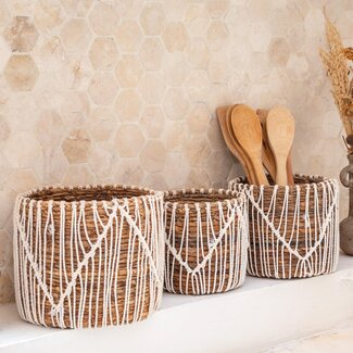 Soeji Kleine Zeegrasmand ORIS | Ronde bloemenmand | Geweven Boho-mand | Plantenmand | Plantenbak | Macramé mand