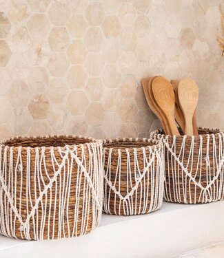 Soeji Kleine Zeegrasmand ORIS | Ronde bloemenmand | Geweven Boho-mand | Plantenmand | Plantenbak | Macramé mand