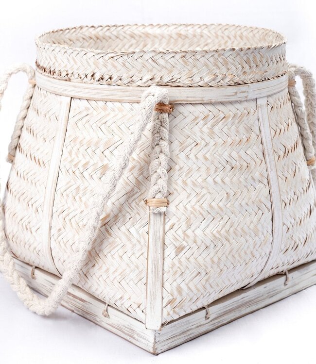 Witte mand BIKU | Plantenmand | Wasmand | Grote Boho Opbergmand Rond Gemaakt van Bamboe