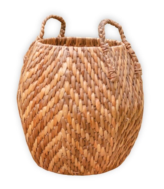 Grote wasmand opbergmand decoratieve mand ronde mand mand WAYAG van geweven waterhyacint met beige en bruin zigzagpatroon