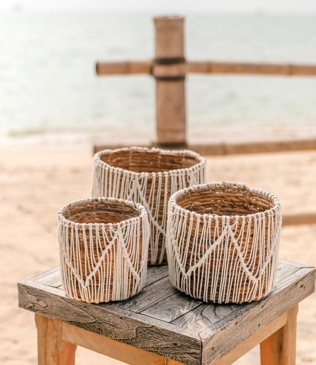 Kleine Zeegrasmand ORIS | Ronde bloemenmand | Geweven Boho-mand | Plantenmand | Plantenbak | Macramé mand