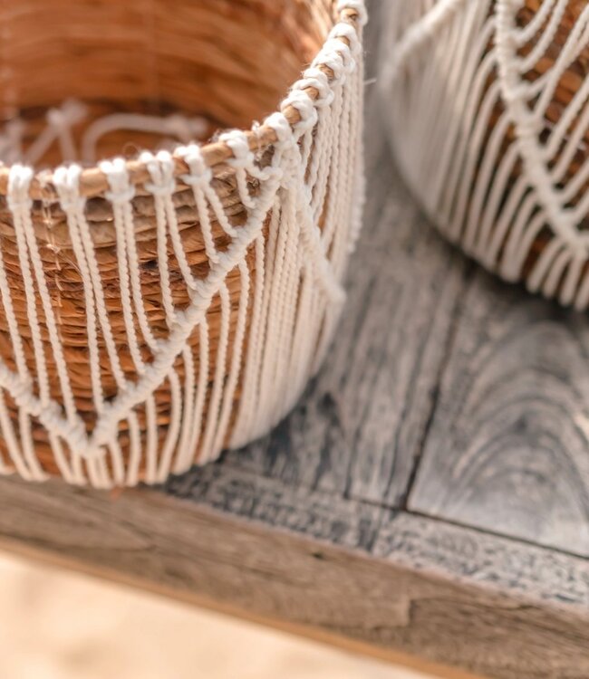 Kleine Zeegrasmand ORIS | Ronde bloemenmand | Geweven Boho-mand | Plantenmand | Plantenbak | Macramé mand