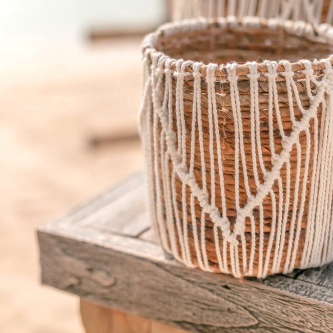 Kleine Zeegrasmand ORIS | Ronde bloemenmand | Geweven Boho-mand | Plantenmand | Plantenbak | Macramé mand