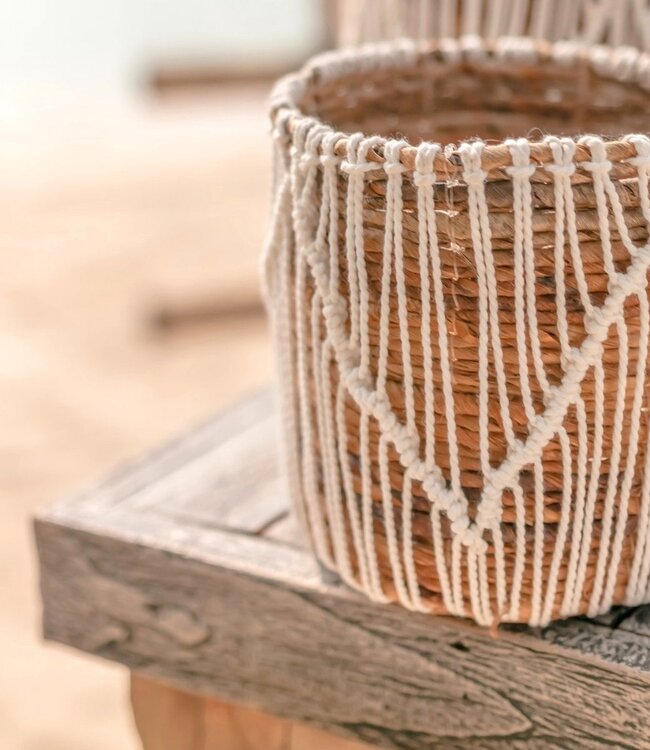 Kleine Zeegrasmand ORIS | Ronde bloemenmand | Geweven Boho-mand | Plantenmand | Plantenbak | Macramé mand