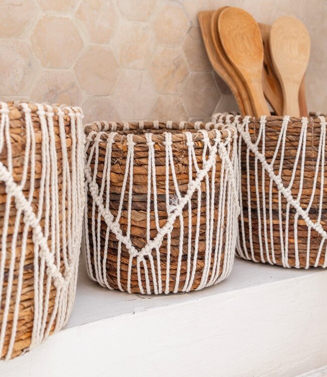 Kleine Zeegrasmand ORIS | Ronde bloemenmand | Geweven Boho-mand | Plantenmand | Plantenbak | Macramé mand