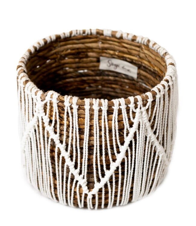 Kleine Zeegrasmand ORIS | Ronde bloemenmand | Geweven Boho-mand | Plantenmand | Plantenbak | Macramé mand
