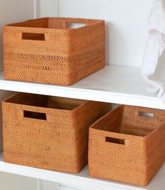 Soeji Plankmand gemaakt van rotan Krantenmand Opbergmand Bruin Handgeweven decoratieve mand WARSA (3 maten)