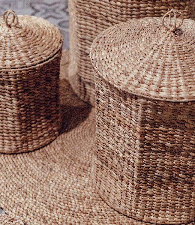 Wasmand met deksel GARUT van waterhyacint (3 maten)