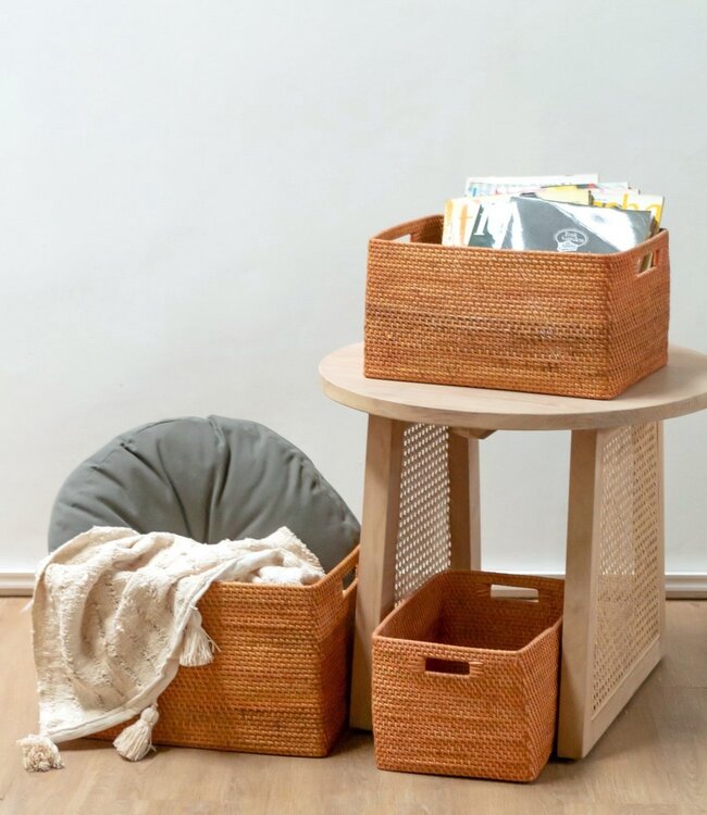 Plankmand gemaakt van rotan Krantenmand Opbergmand Bruin Handgeweven decoratieve mand WARSA (3 maten)