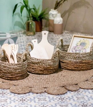 Opbergmand | Decoratieve mand | Plantenmand KUTUS (naturel) van zeegras en bananenvezel (3 maten)