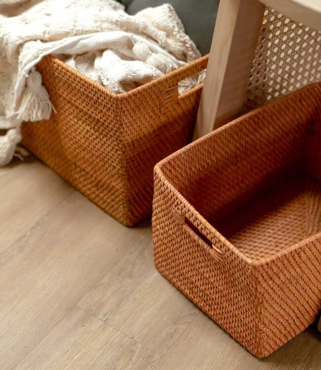 Plankmand gemaakt van rotan Krantenmand Opbergmand Bruin Handgeweven decoratieve mand WARSA (3 maten)