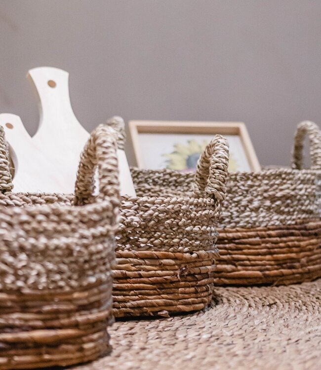 Opbergmand | Decoratieve mand | Plantenmand KUTUS (naturel) van zeegras en bananenvezel (3 maten)