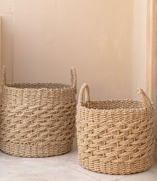 Grote wasmand Ronde opbergmand Decoratieve mand geweven van natuurlijke vezels MASILA (2 maten)