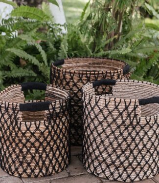 Soeji Opbergmand PURA | Plantenmand | Wasmand (zwart) gemaakt van bananenvezel (3 maten)