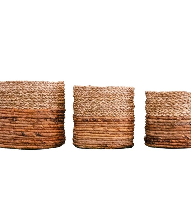 Kleine zeegrasmand BHINNEKA (tweekleurig) | Plantenmand | Kleine opbergmand | Geweven Boho-mand | Plantenbak | Decoratieve mand | Ronde bloemenmand