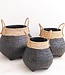Zwarte plantenmand Decoratieve mand Grote wasmand BENOA (zwart) Handgeweven mand van bamboe en zeegras (3 maten)