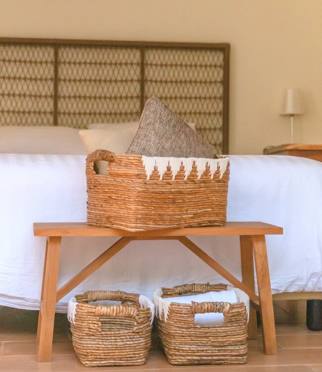 Opbergmand met katoendecor PISANG Decoratieve mand handgeweven van bananenvezel