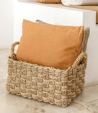 Mand geweven van zeegras BATIK (3 maten) Rechthoekige opbergmand voor planken of voor wasgoed