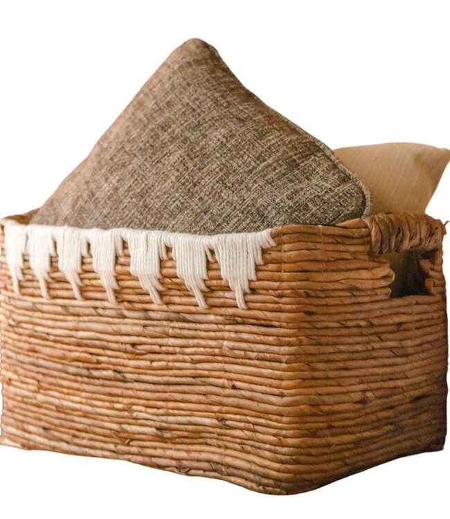 Opbergmand met katoendecor PISANG Decoratieve mand handgeweven van bananenvezel