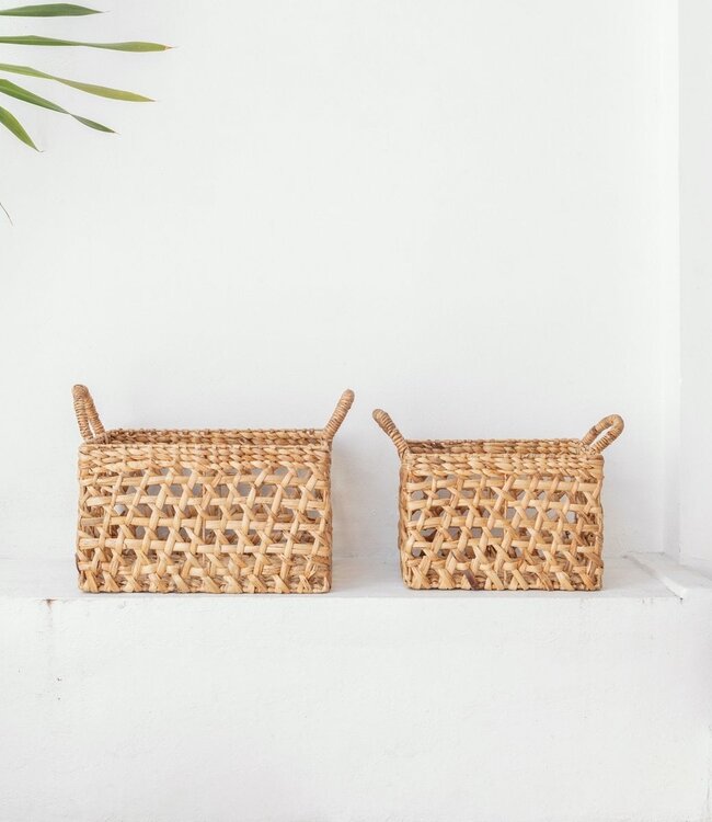 Opbergmand Rechthoekige Plankmand TANGAN Met de hand geweven van waterhyacint (2 maten)