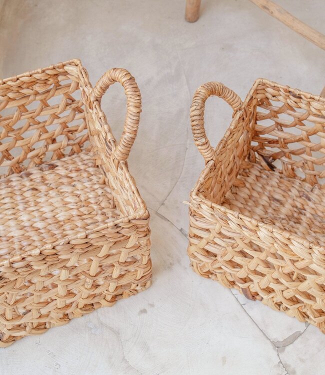 Opbergmand Rechthoekige Plankmand TANGAN Met de hand geweven van waterhyacint (2 maten)