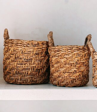 Boho Wasserij of plantenmand - Ronde geweven opslagmand - Decoratieve mand gemaakt van bananenvezel (3 maten Ø 25/32/38 cm) Rinjani