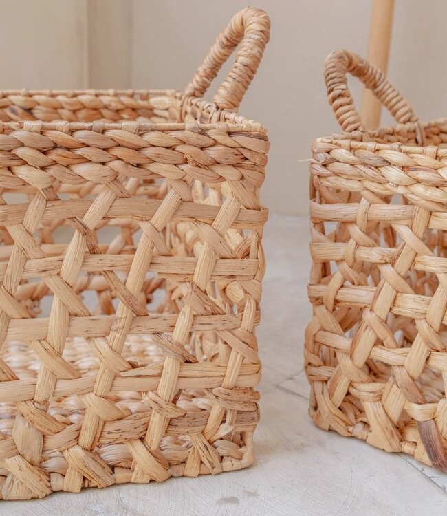 Opbergmand Rechthoekige Plankmand TANGAN Met de hand geweven van waterhyacint (2 maten)