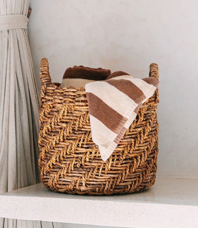 Boho Wasserij of plantenmand - Ronde geweven opslagmand - Decoratieve mand gemaakt van bananenvezel (3 maten Ø 25/32/38 cm) Rinjani