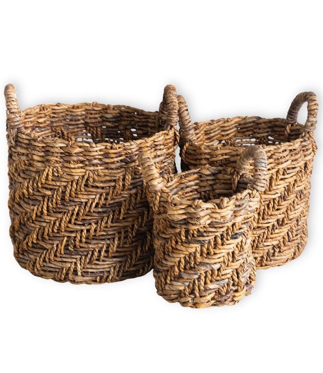 Boho Wasserij of plantenmand - Ronde geweven opslagmand - Decoratieve mand gemaakt van bananenvezel (3 maten Ø 25/32/38 cm) Rinjani