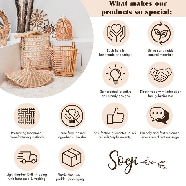 Boho Wasserij of plantenmand - Ronde geweven opslagmand - Decoratieve mand gemaakt van bananenvezel (3 maten Ø 25/32/38 cm) Rinjani