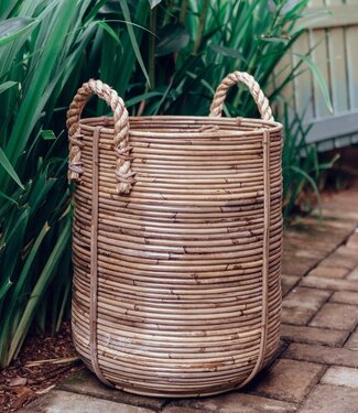 Soeji Rotan wasmand rond – rotan plantenmand – grote Boho mand – decoratieve mand handgemaakt van rotan (2 maten Ø 35/40 cm) OTERE