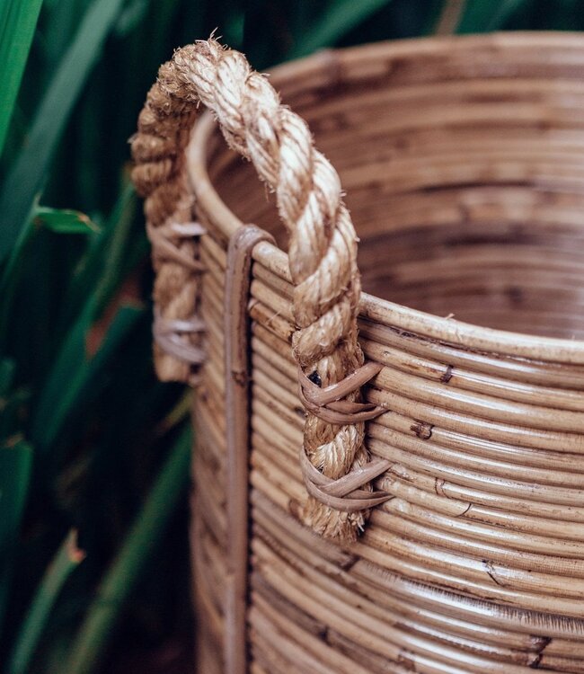 Rotan wasmand rond – rotan plantenmand – grote Boho mand – decoratieve mand handgemaakt van rotan (2 maten Ø 35/40 cm) OTERE