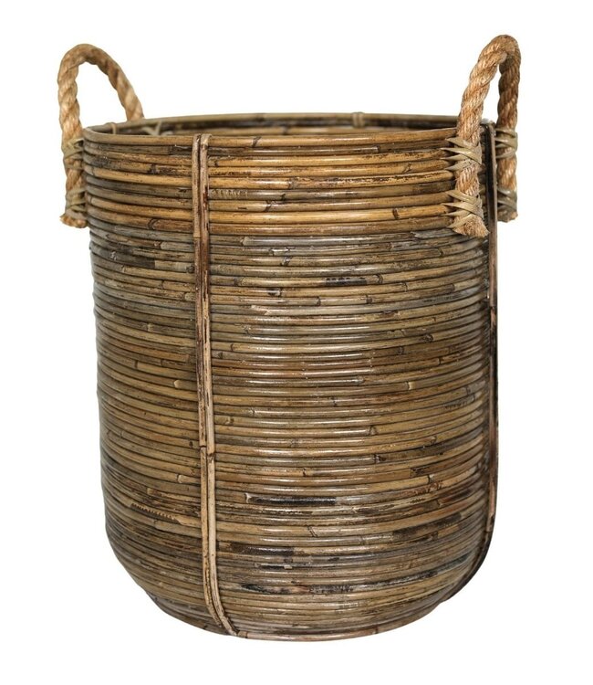 Rotan wasmand rond – rotan plantenmand – grote Boho mand – decoratieve mand handgemaakt van rotan (2 maten Ø 35/40 cm) OTERE