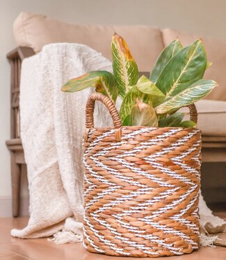 Soeji Rond geweven mand met gestreept patroon YALIMO gemaakt van waterhyacint (3 maten)