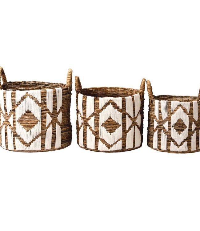 Wasmand Plantenmand Grote opbergmand rond NASARI gemaakt van bananenvezel met een macramé-patroon van katoen