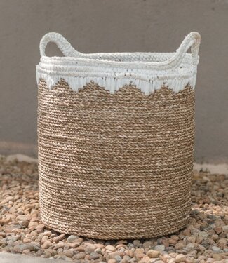 Grote wasmand ronde opbergmand plantenmand geweven van natuurlijke vezels NIAS wit (2 maten)