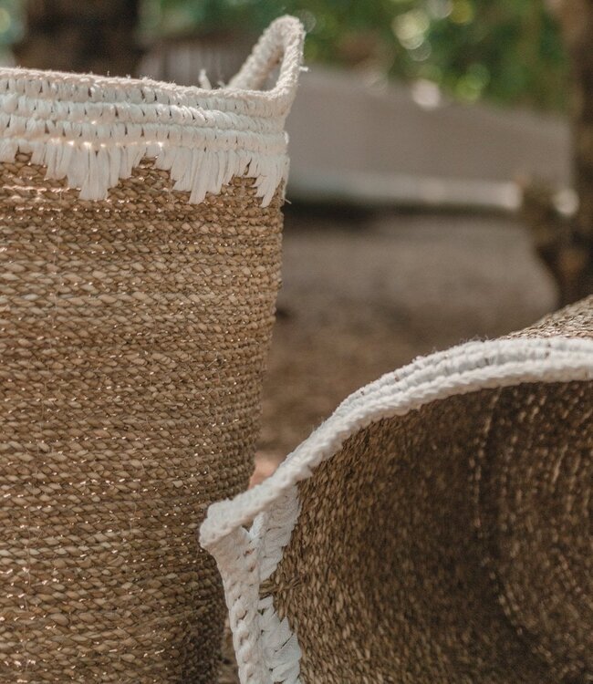 Grote wasmand ronde opbergmand plantenmand geweven van natuurlijke vezels NIAS wit (2 maten)