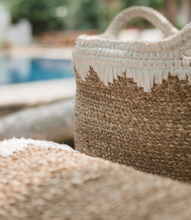 Grote wasmand ronde opbergmand plantenmand geweven van natuurlijke vezels NIAS wit (2 maten)