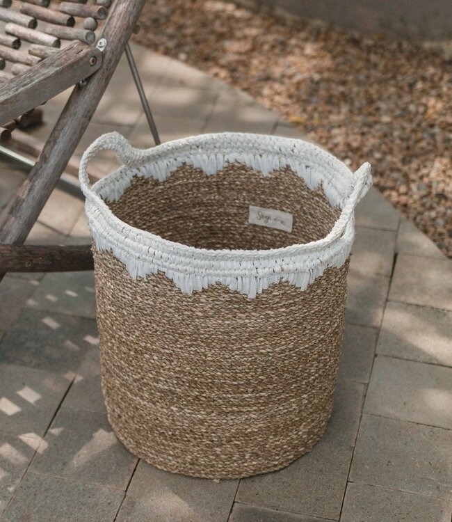 Grote wasmand ronde opbergmand plantenmand geweven van natuurlijke vezels NIAS wit (2 maten)