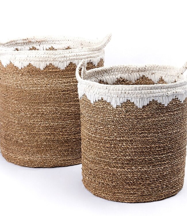Grote wasmand ronde opbergmand plantenmand geweven van natuurlijke vezels NIAS wit (2 maten)