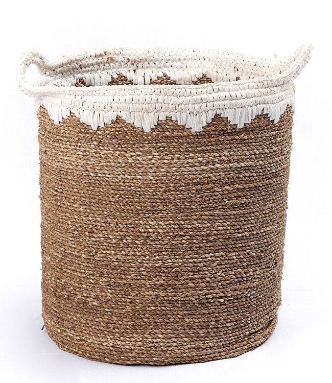 Grote wasmand ronde opbergmand plantenmand geweven van natuurlijke vezels NIAS wit (2 maten)