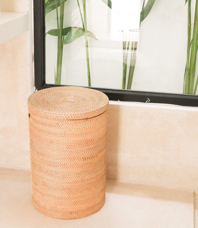 Wasmand met deksel Opbergmand van rotan SARI (2 maten)