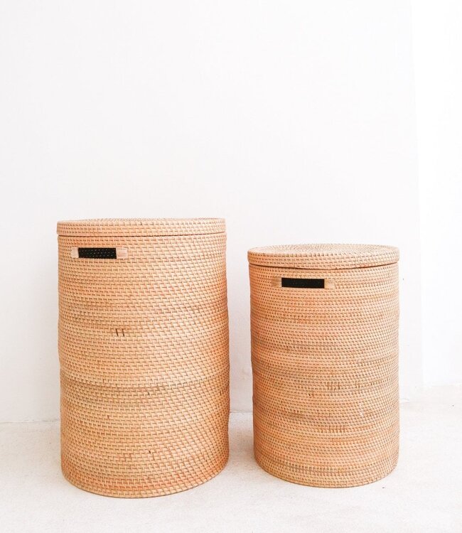 Wasmand met deksel Opbergmand van rotan SARI (2 maten)