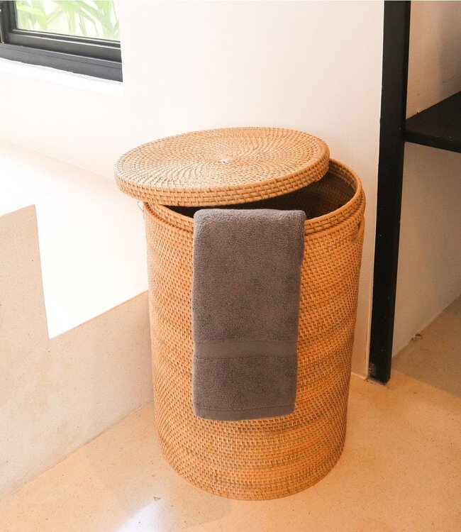 Wasmand met deksel Opbergmand van rotan SARI (2 maten)