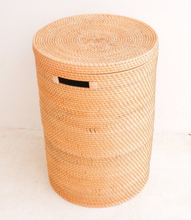 Wasmand met deksel Opbergmand van rotan SARI (2 maten)