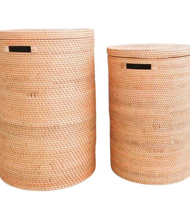 Wasmand met deksel Opbergmand van rotan SARI (2 maten)