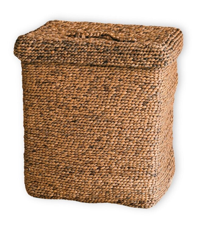 Grote wasmand met deksel - decoratieve geweven bruine mand - rechthoekige wasmand - boho mand handgemaakt van water hyacint semeru