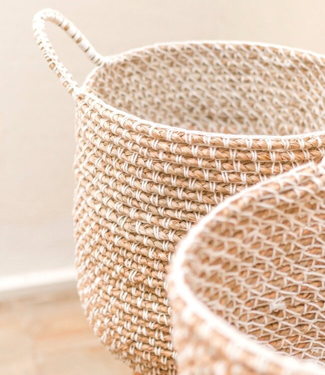 Wasmand Opbergmand Rond GUUNNG Gemaakt van bananenvezels met een macramépatroon van katoen