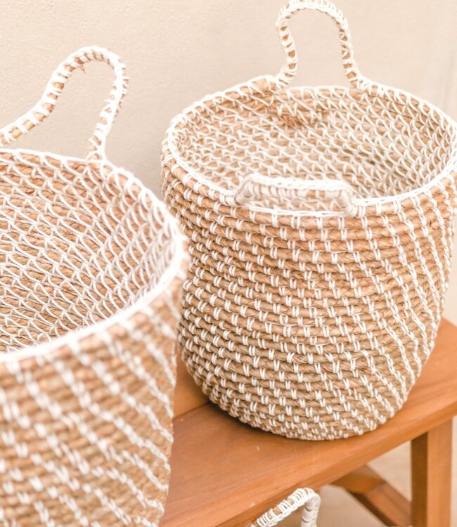 Wasmand Opbergmand Rond GUUNNG Gemaakt van bananenvezels met een macramépatroon van katoen